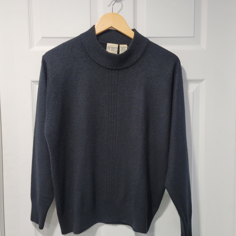 vintage black sweater unizex turtleneck size L petites